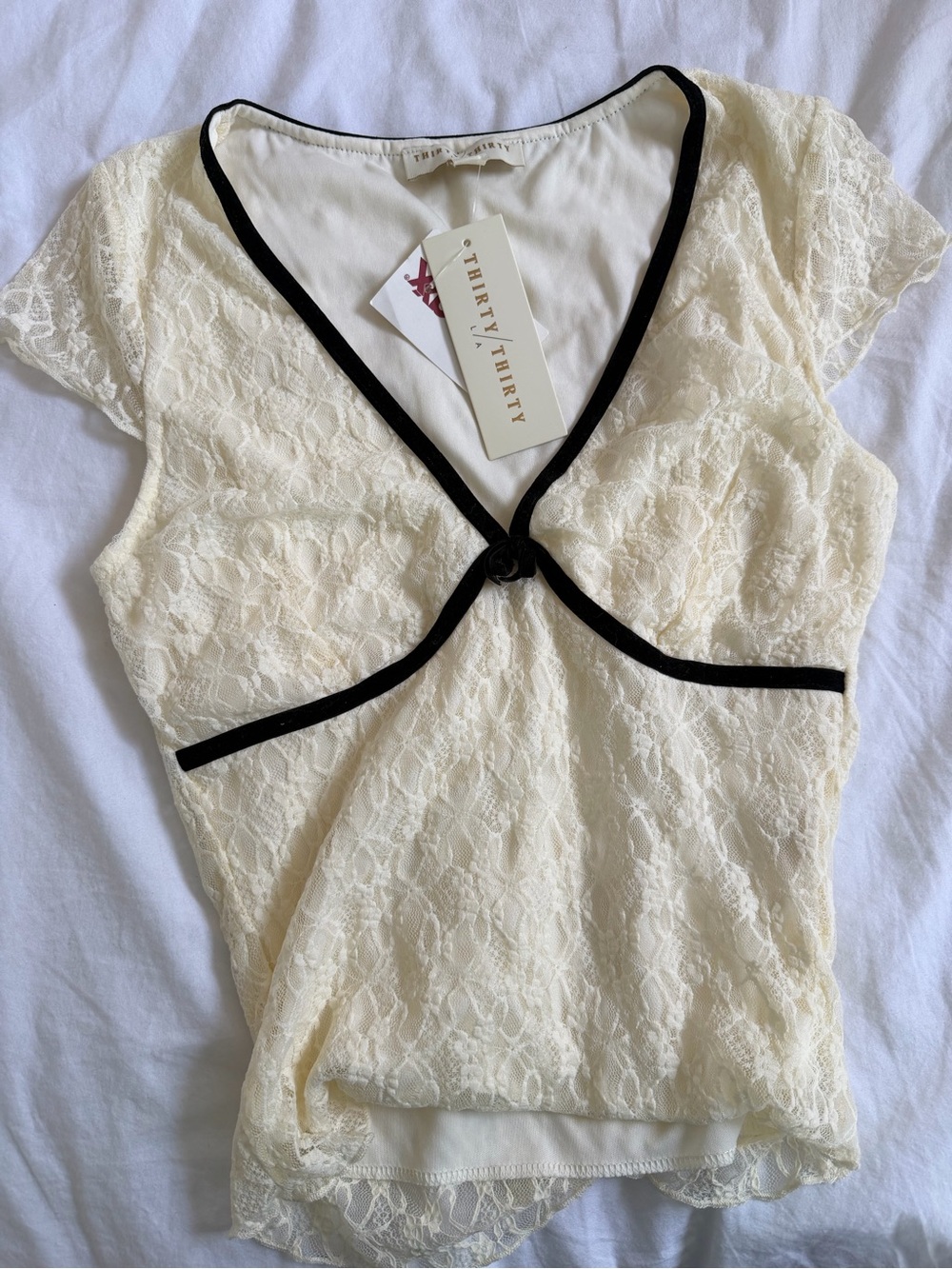 Thirty Seven Ivory Lace Blouse with Black Trim